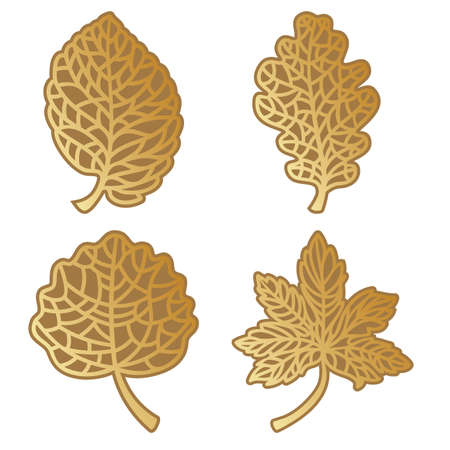 Decorative gold sceleton leaves, hand drawn clipartのイラスト素材