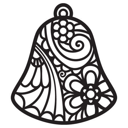 Christmas Ornament, Mandala Bell, silhouette zendoodle illustration. Template for craft, vinyl, paper cutting, scan n cutのイラスト素材