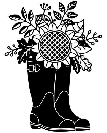 Rainboots and Sunflower. Silhouette vector illustration, cut file. spring,summer designのイラスト素材