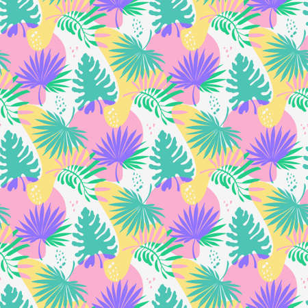 Tropical leaves, colorful floral seamless patternのイラスト素材