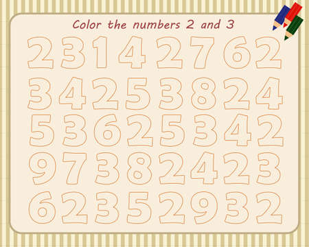 A game for children. Color the numbers 2 and 3のイラスト素材