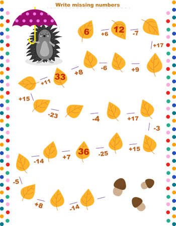 Math educational games for children. Fill in the line, fill in the missing numbers. math activity for schoolchildrenのイラスト素材