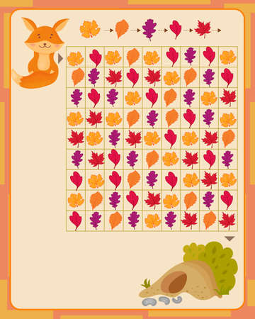 logic game for children. lead the fox to the burrow along the path indicated in the sampleのイラスト素材
