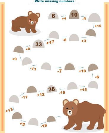 Math educational games for children. Fill in the line, fill in the missing numbers. math activity for schoolchildrenのイラスト素材