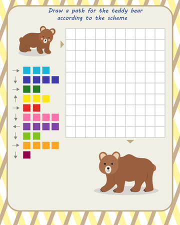 logic game for children. draw the path of the bear to mom according to the schemeのイラスト素材