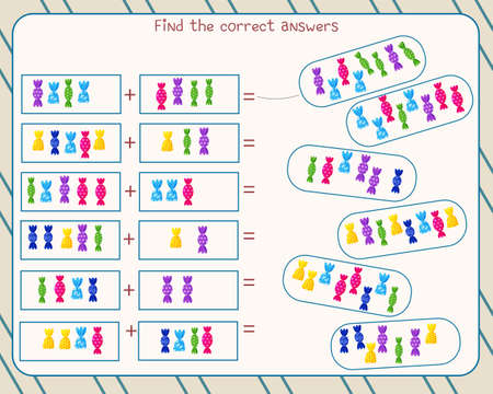 Math game for children. fold the candies and find the correct answerのイラスト素材