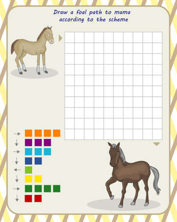 logic game for children. draw the foals path to the mother according to the schemeのイラスト素材