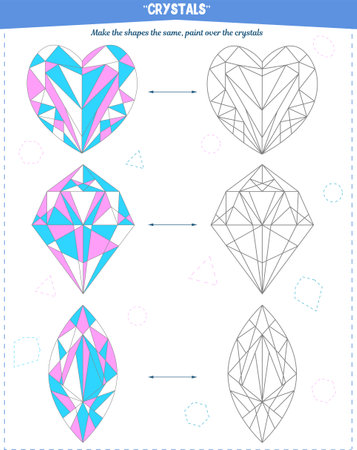 Coloring book to develop attention, spatial and motor skills. The task to color the crystals according to the sampleのイラスト素材