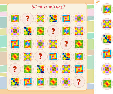 Logic game for children. Guess what's missing on every line. Vector illustrationのイラスト素材