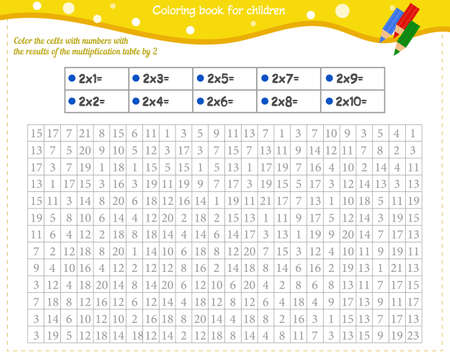 Mathematical coloring. Securing an account. Multiplication table by 2. Vector illustrationのイラスト素材