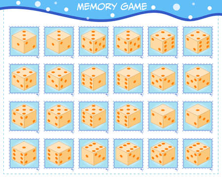 Memory game for children. The set includes cards with cubes. Cut and look for paired pictures. Vector illustrationのイラスト素材