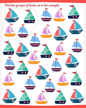 A game for children. Find all the groups of boats and circle them as shown in the sample. Vector illustrationのイラスト素材