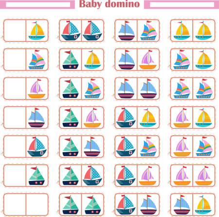 Childrens educational game - dominoes. Ships. Vector imageのイラスト素材