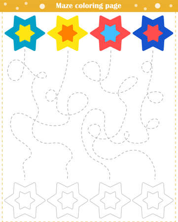 Logic game for children. Go through the maze and color the figure according to the pattern. Vector illustrationのイラスト素材