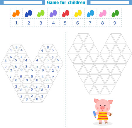 Worksheet for children. Color the empty shapes by number and color. Development of attention Vector illustrationのイラスト素材