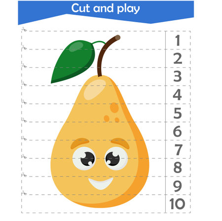 Math puzzle for children. We cut and play. We count to 10. Pear. Vector illustrationのイラスト素材