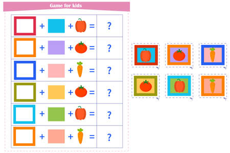 Logic game for children. Fold the elements and choose the answer from the options. Vector illustrationのイラスト素材