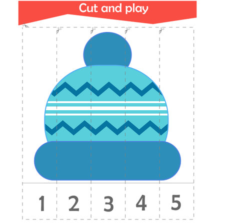 Math puzzle for children. We cut and play. Cap. Vector illustration