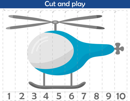 Math puzzle for children. We cut and play. We count to 10. Helicopterのイラスト素材