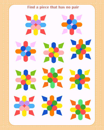 Logic game for children. Find which shape is unpaired. Development of attention. Vector illustrationのイラスト素材