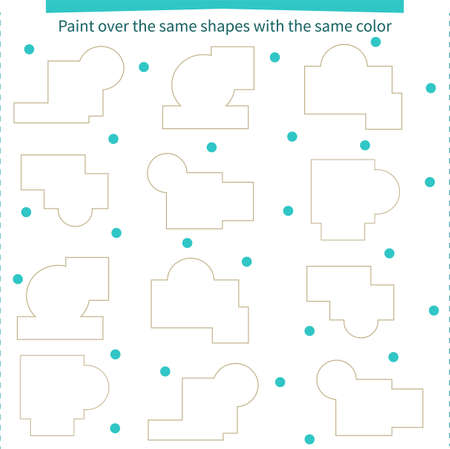 A game for children. Paint over the same shapes with the same color. Development of attention, memory and thinking. Vector illustrationのイラスト素材