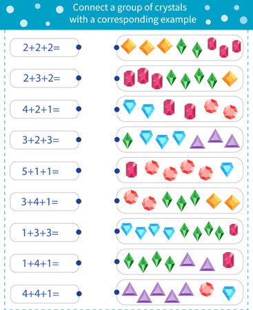 Math game for children. Connect rectangles to objects with matching examplesのイラスト素材