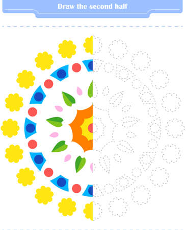 Educational game for children. Circle and color the second part of the shapes. Vector illustrationのイラスト素材