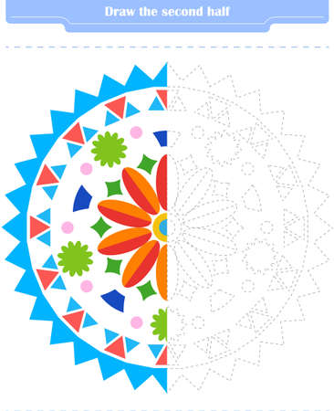 Educational game for children. Circle and color the second part of the shapes.のイラスト素材
