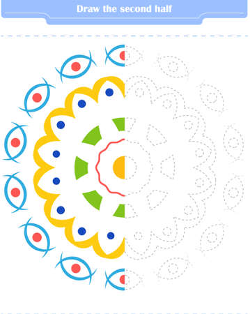 Educational game for children. Circle and color the second part of the shapes. Vector illustrationのイラスト素材