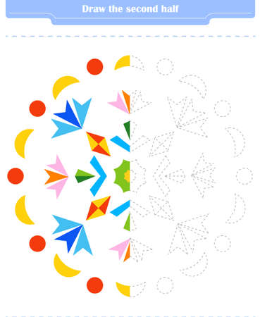 Educational game for children. Circle and color the second part of the shapes.のイラスト素材