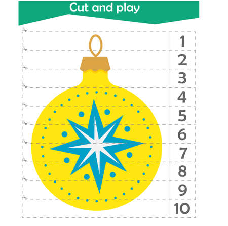 Math puzzle for children. We cut and play. We count to 10. Christmas toy. Vector illustrationのイラスト素材