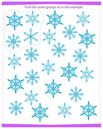 A game for children. Find all groups of snowflakes and circle them as shown in the sample. Vector illustrationのイラスト素材