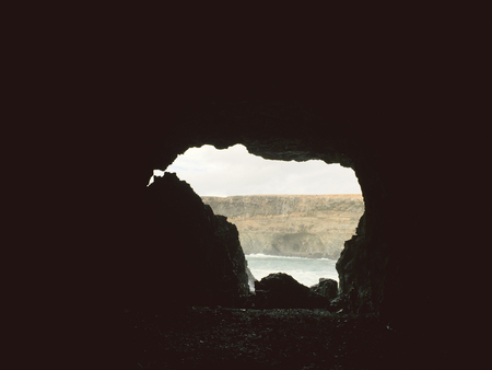 Remnants of an old mine near the volcanic caves in Ajuy village, Fuerteventura, Canary Islands, Spainの写真素材