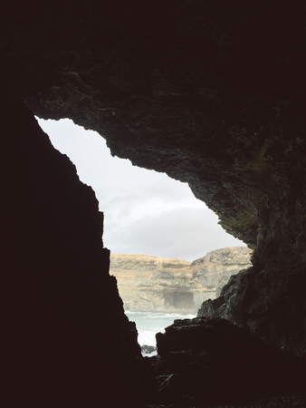 Remnants of an old mine near the volcanic caves in Ajuy village, Fuerteventura, Canary Islands, Spainの写真素材
