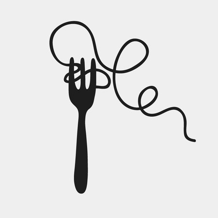 Spaghetti and fork silhouette, vector illustrationのイラスト素材