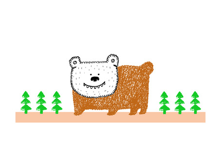 Bear in the forest, illustrationのイラスト素材