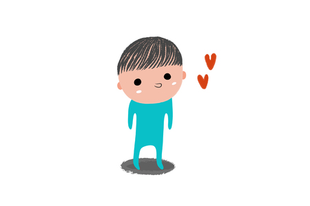 Lovely boy, cute kid with love hearts, illustrationのイラスト素材