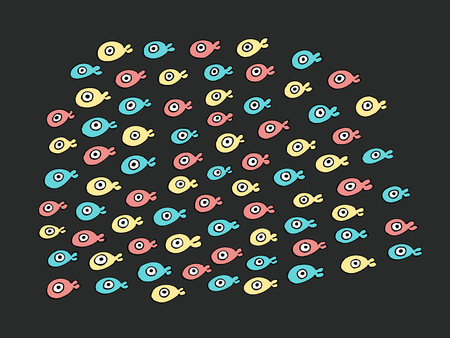 Color fish pattern, hand drawn illustrationのイラスト素材