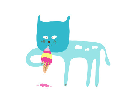 Cat eating ice cream, illustrationのイラスト素材