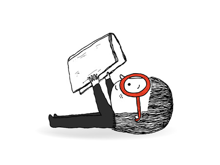 Little girl lying on the floor reading a book, hand drawn illustrationのイラスト素材