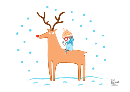 Little girl reading under the snow, vector illustrationのイラスト素材