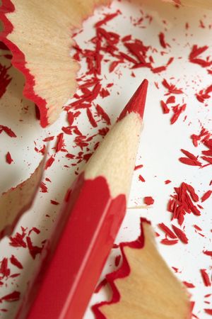 thick red pencil against a white background colorの写真素材