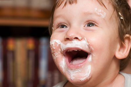 Portrait of a Baby Boy on color backgroundの写真素材