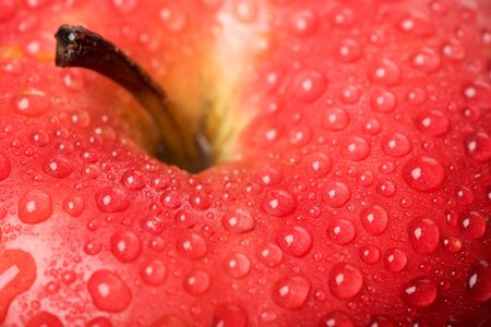 Close up of the Red apple covered dewの写真素材
