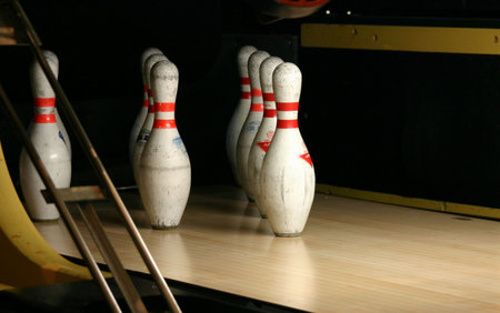 Close up view of the Bowling pinsの写真素材