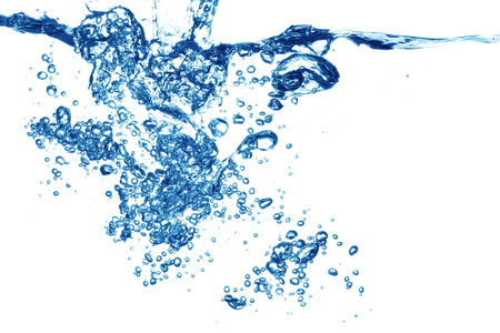 Clean water and water bubbles in blue