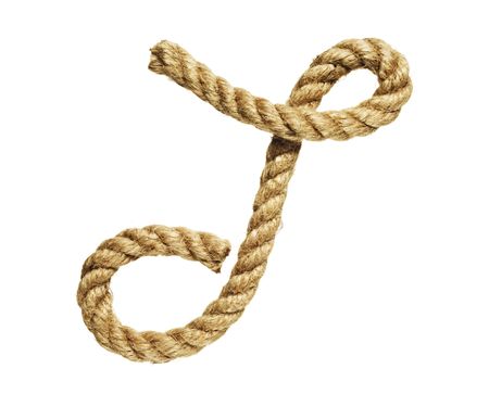 old natural fiber rope bent in the form of letter Tの写真素材