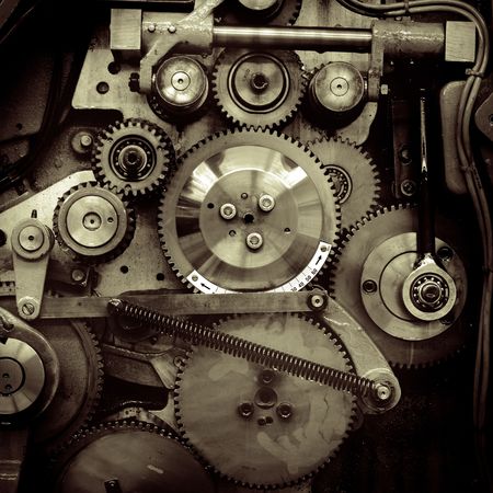 A background of a detailed view of gears from a machine.の写真素材