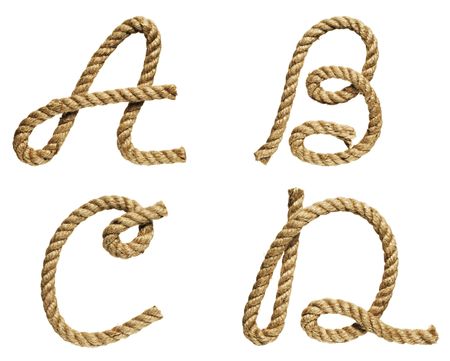 old natural fiber rope bent in the form of letter A, B, C, Dの写真素材