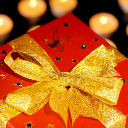Christmas decoration on the color with candles background
